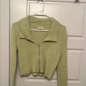 LA Hearts Lime Green Ribbed Cropped Zip-Up Sweater